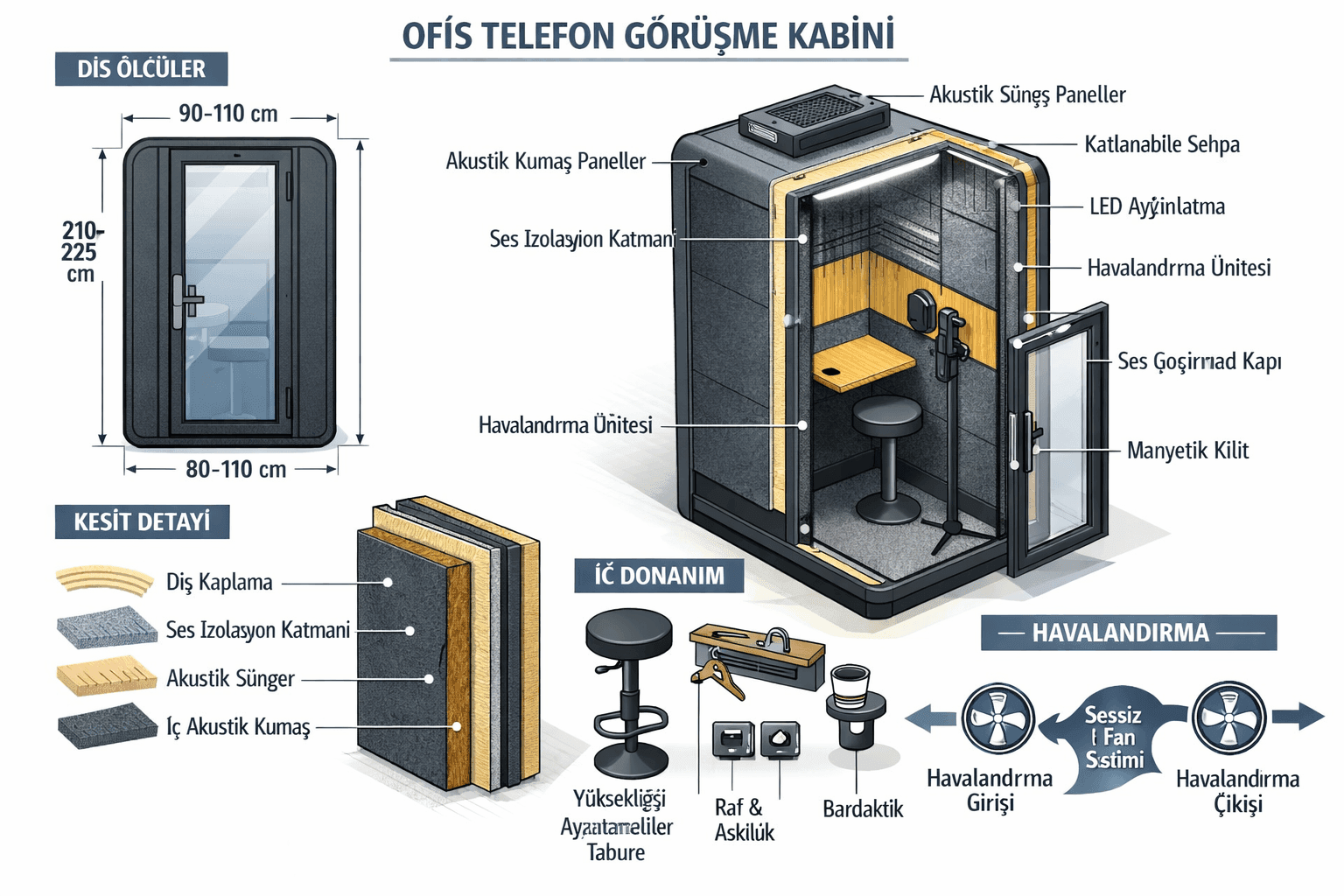 Ofis Telefon Görüşme Kabini akustik panel