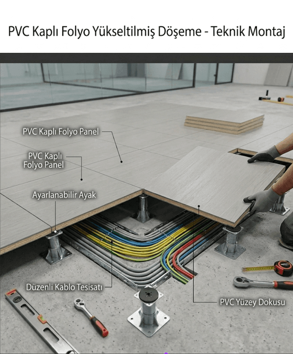 PVC Kaplı Folyo Yükseltilmiş Döşeme akustik panel